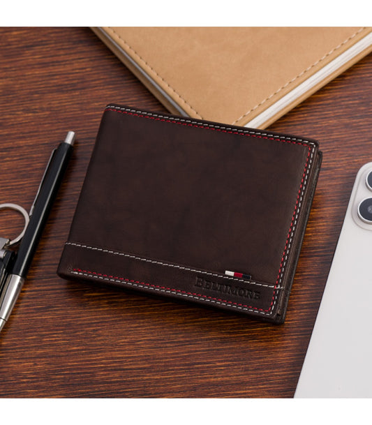 Portfel skórzany męski klasyczny poziomy z flagą brązowy RFiD Beltimore D28