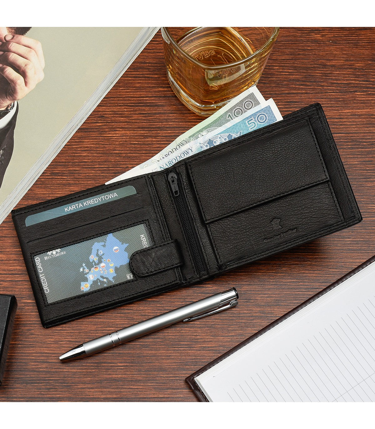 Męski portfel skórzany klasyczny RFiD czarny Beltimore K41