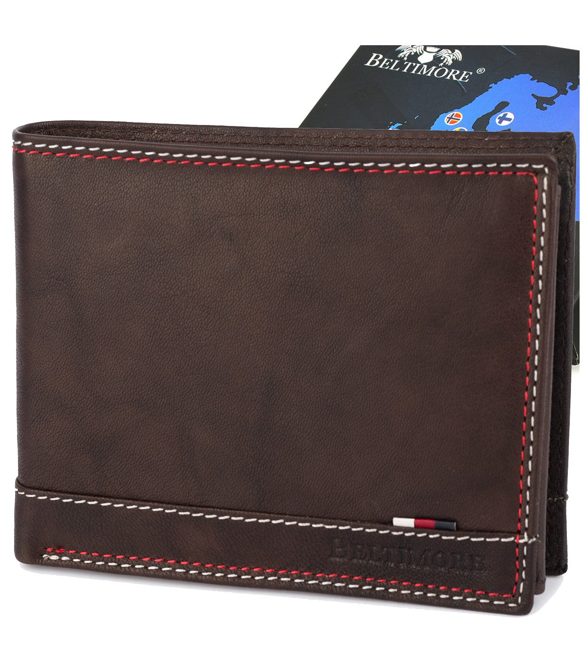 Portfel skórzany męski klasyczny poziomy z flagą brązowy RFiD Beltimore D28