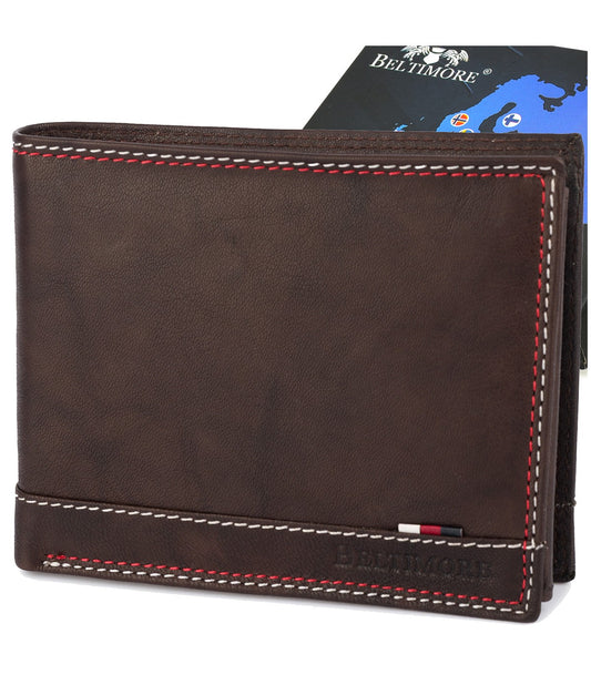 Portfel skórzany męski klasyczny poziomy z flagą brązowy RFiD Beltimore D28