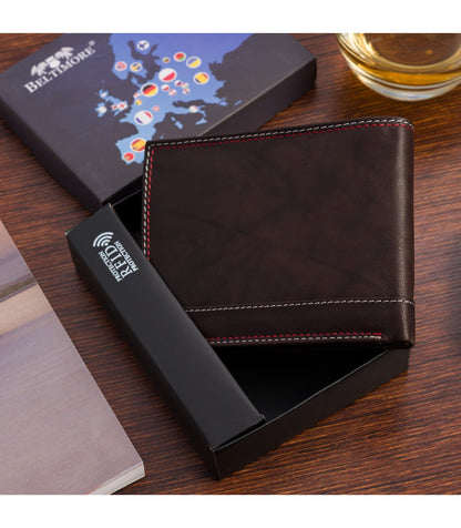 Portfel skórzany męski klasyczny poziomy z flagą brązowy RFiD Beltimore D28