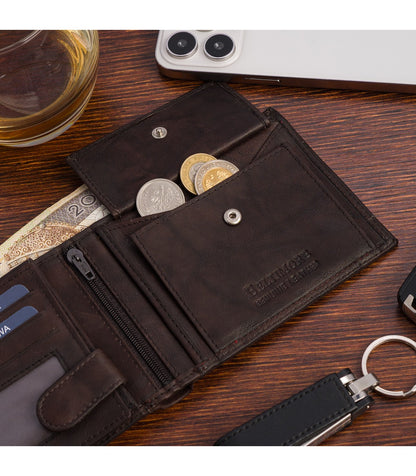 Portfel skórzany męski klasyczny poziomy z flagą brązowy RFiD Beltimore D28