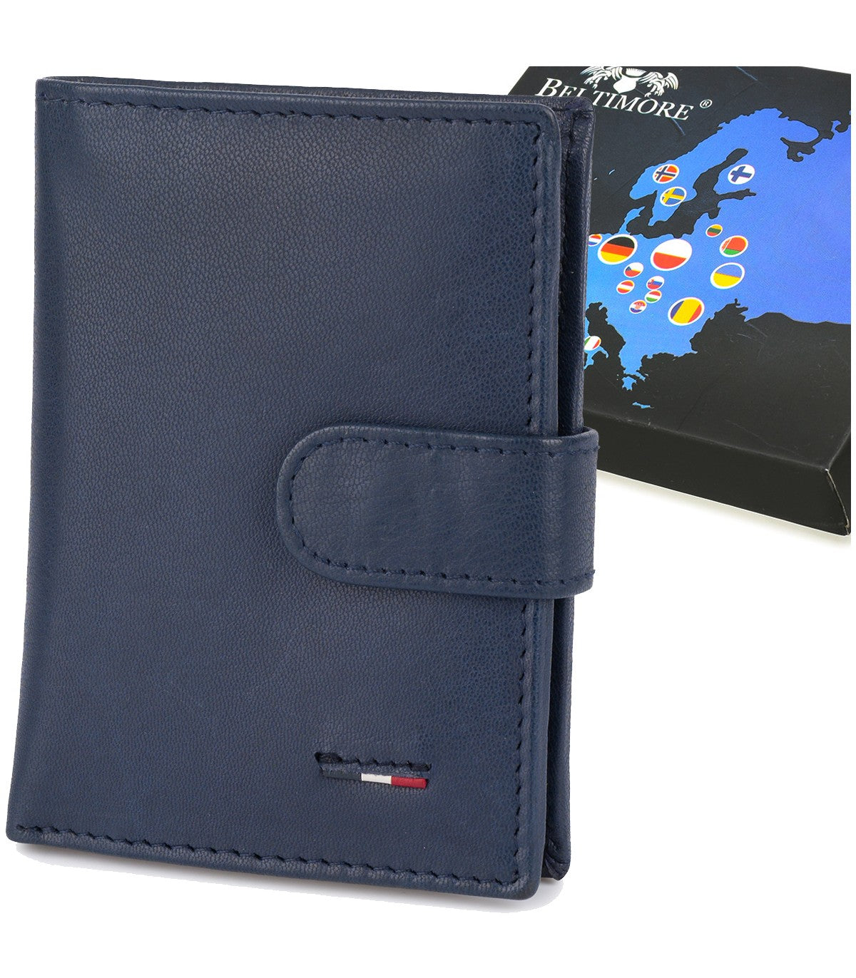 Portfel skórzany męski mały pionowy z flagą RFiD Beltimore D53
