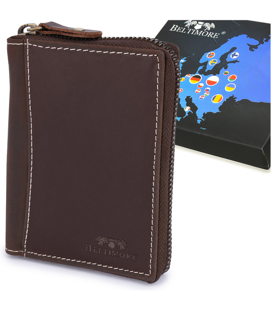 Ciemnobrązowy duży portfel skórzany męski skóra nubuk Beltimore vintage G71