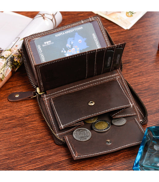 Ciemnobrązowy duży portfel skórzany męski skóra nubuk Beltimore vintage G71