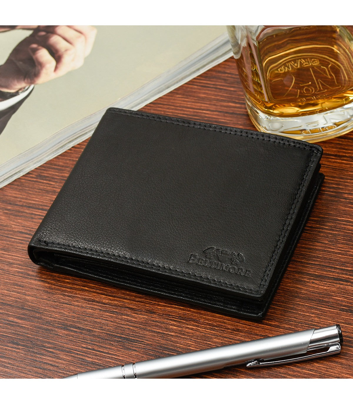 Męski portfel skórzany klasyczny RFiD czarny Beltimore K41