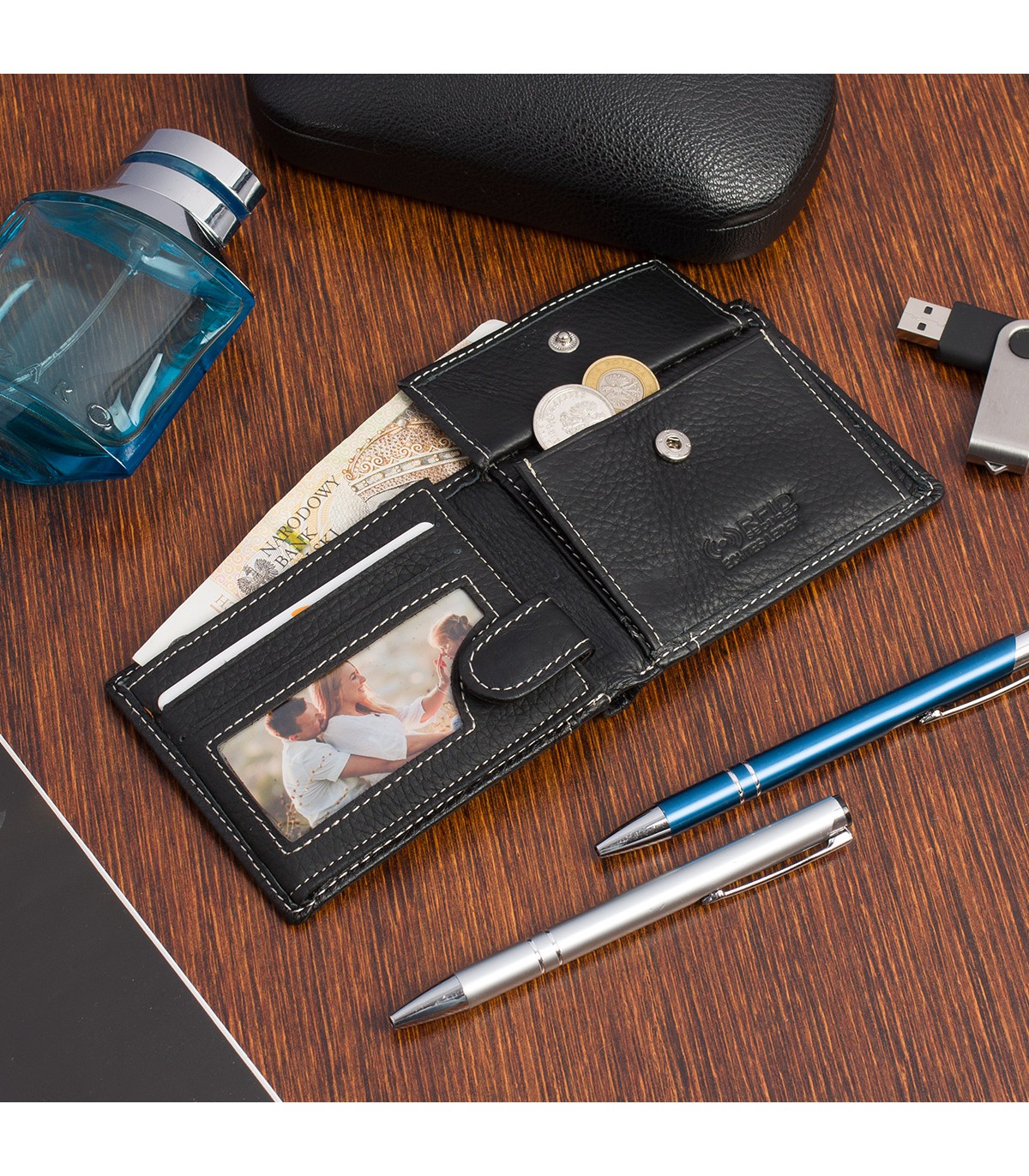 Portfel skórzany męski mały czarny Beltimore z RFiD L54