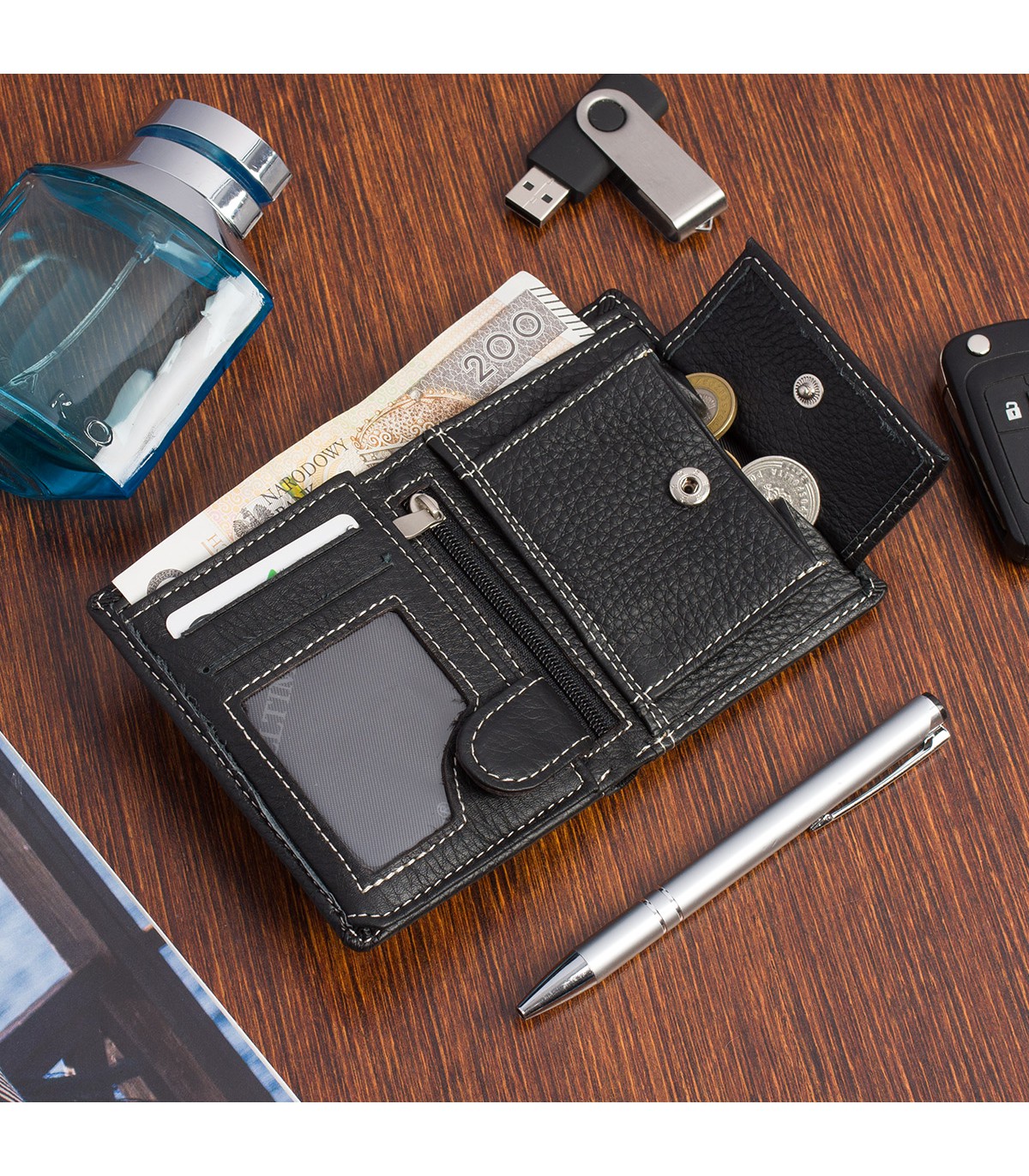 Portfel skórzany męski pionowy mały Beltimore z RFiD L55