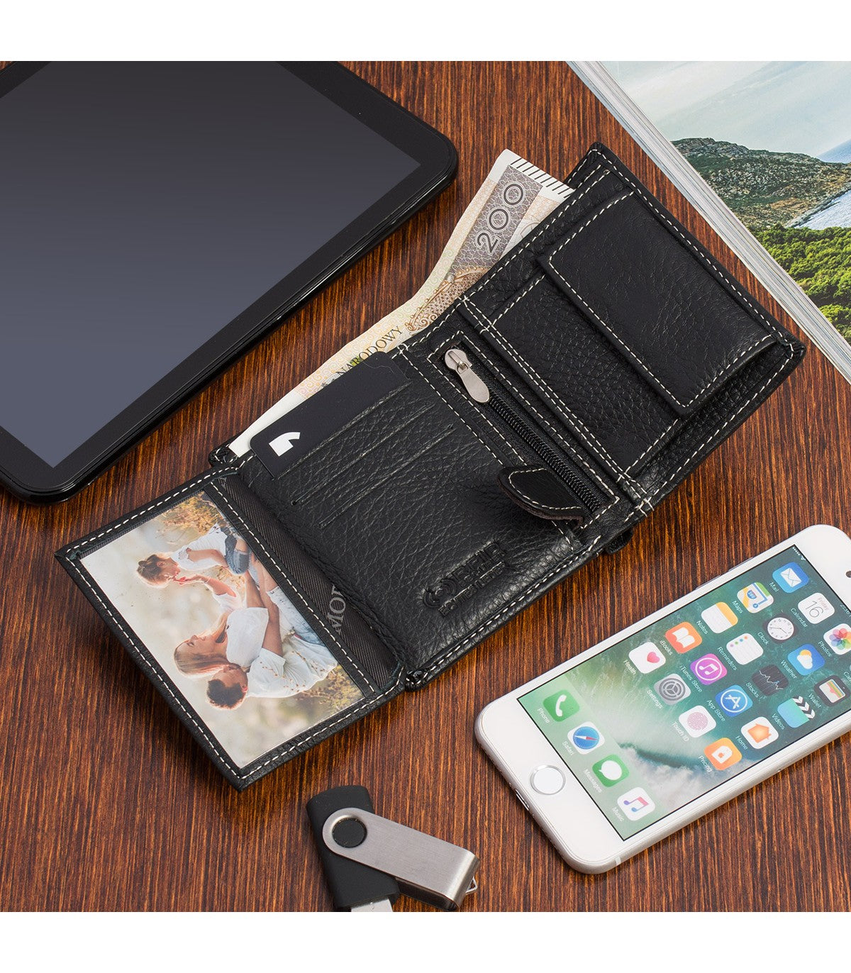 Portfel skórzany męski pionowy mały Beltimore z RFiD L55