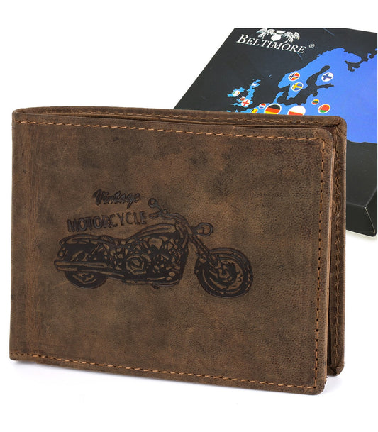 Portfel skórzany męski brązowy nubuk poziomy skóra motor RFiD Beltimore R94