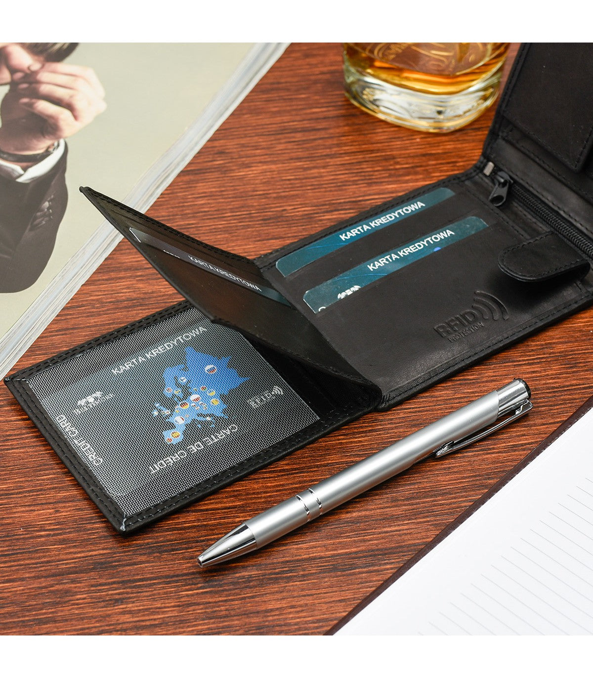 Męski portfel skórzany klasyczny RFiD czarny Beltimore U92