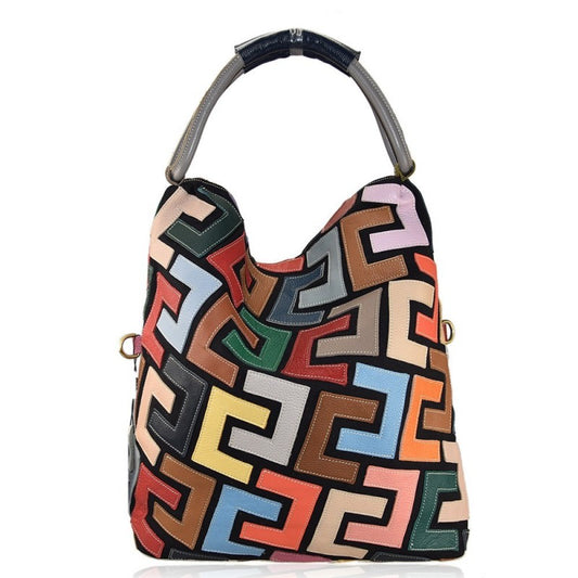 Skórzana torba na ramię z patchworkiem - 1079