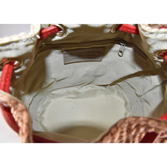 Damska torebka kubełkowa ze skóry i rafii - AG25827